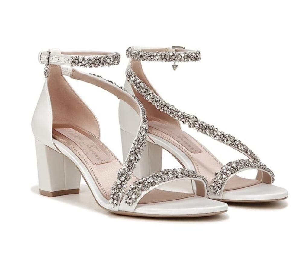 Pnina Tornai x Naturalizer Womens Ahava Heels Size 6.5 White Crystal Sandals NIB